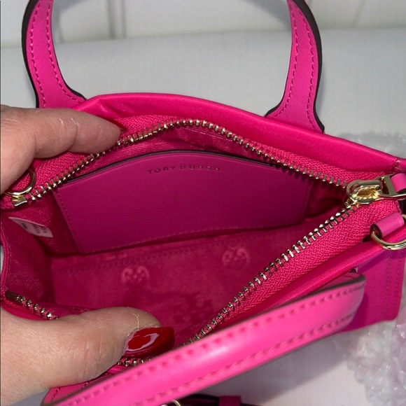 Tory Burch Ella Nylon & Leather Mini Tote Bright Pink NWT - Picture 5 of 9